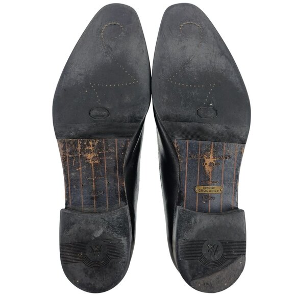 Mezlan Exotic Crocodile Leather Black Dress Shoes Mens 11.5M Apron-toe Oxfords - Picture 3 of 9